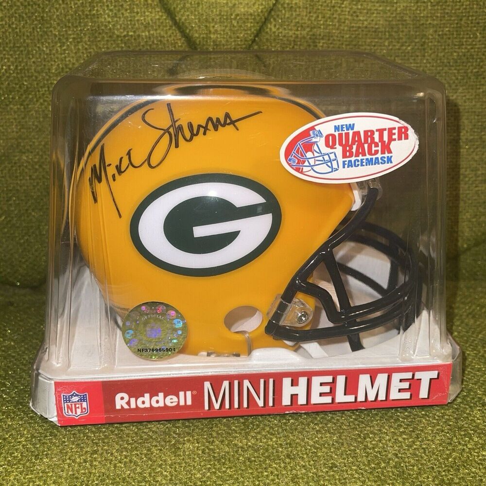 Riddell Mini Helmet Green Packers Quarterback Model Autographed By Mike Sherman